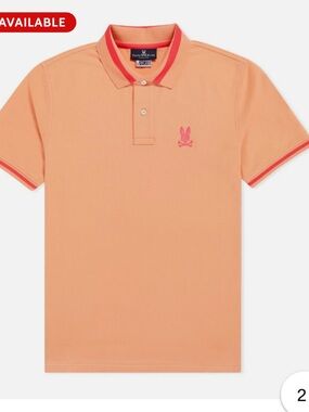 Psycho Bunny Sunset Sky Orange Polo with  pink logo and trim, size large